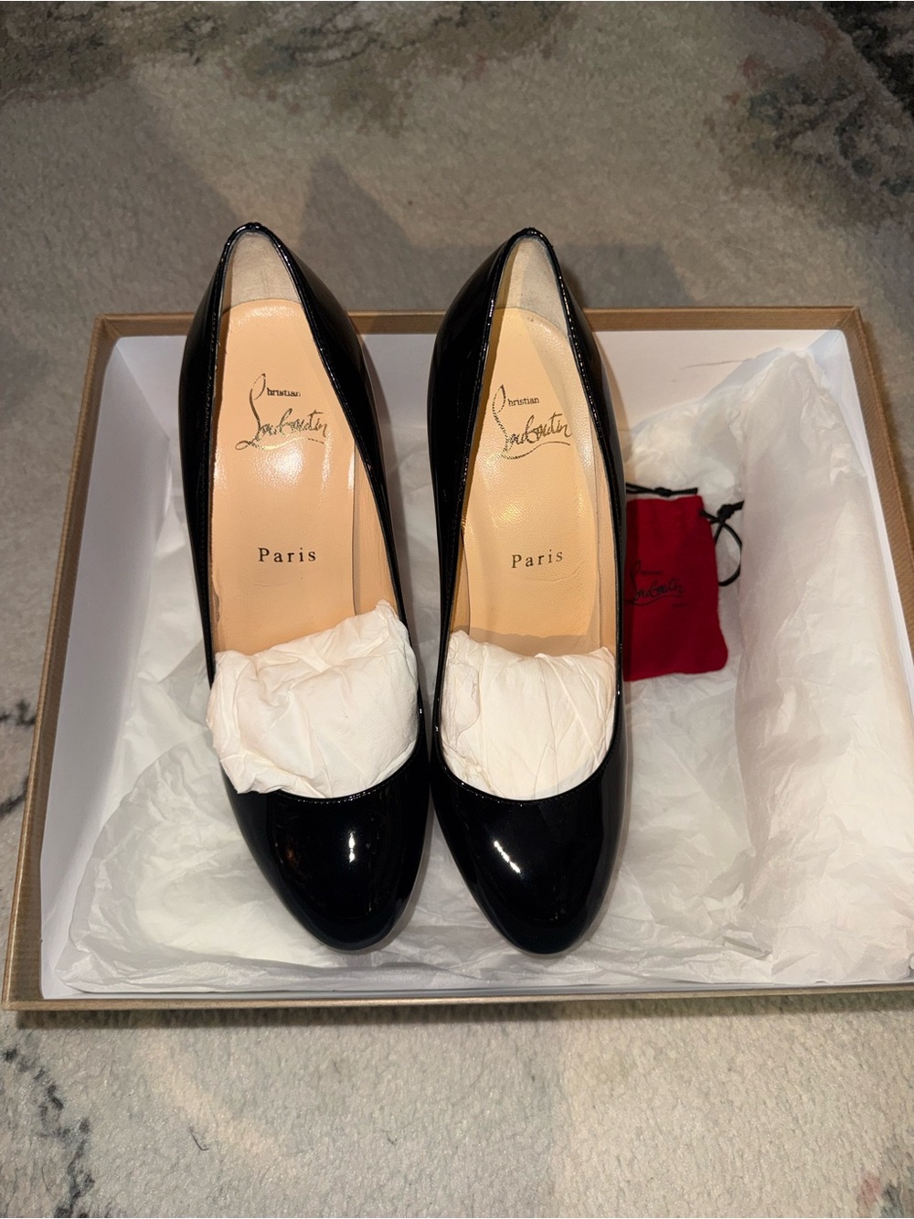 Christian Louboutin Women’s Black Patent Leather Heels "Bianca 140"